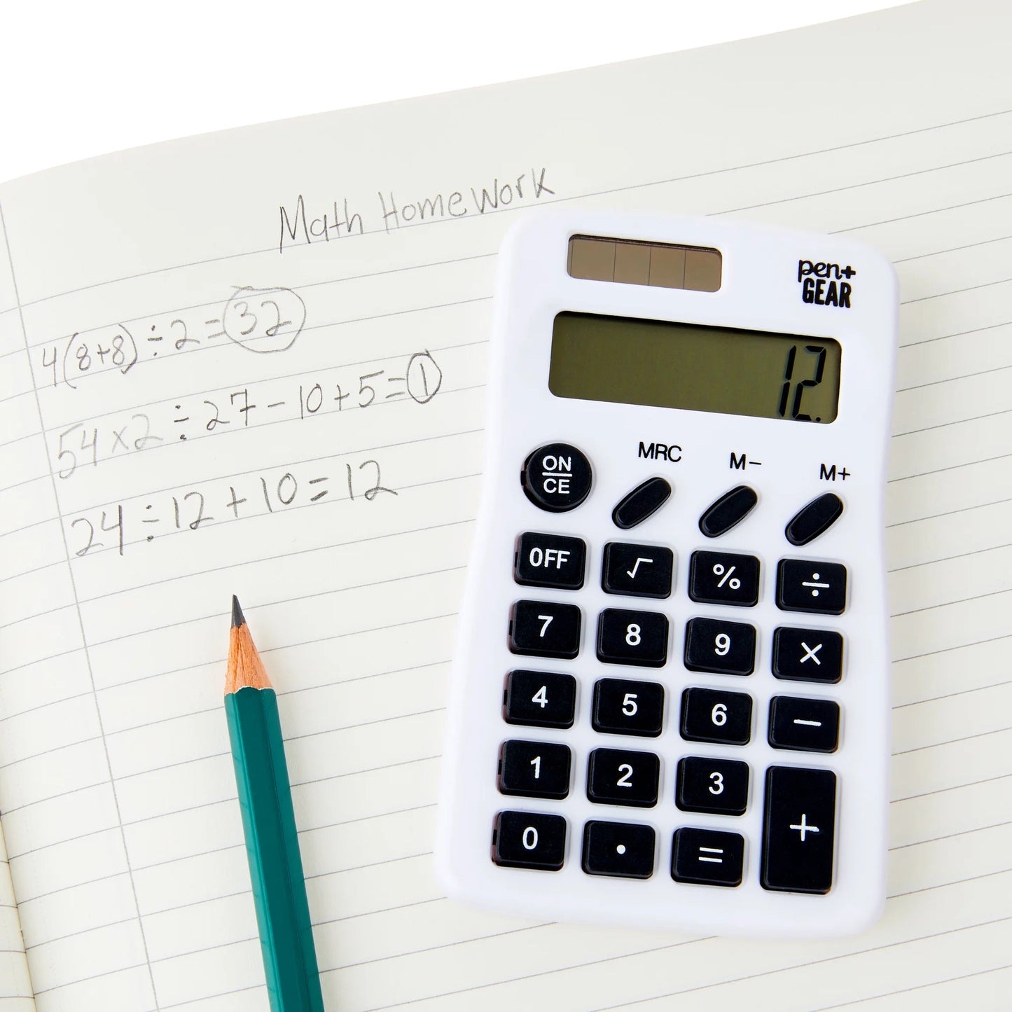 Pen+Gear Basic Calculator, 8-Digit Display Handheld Calculator, Portable, White Color, Elementary School