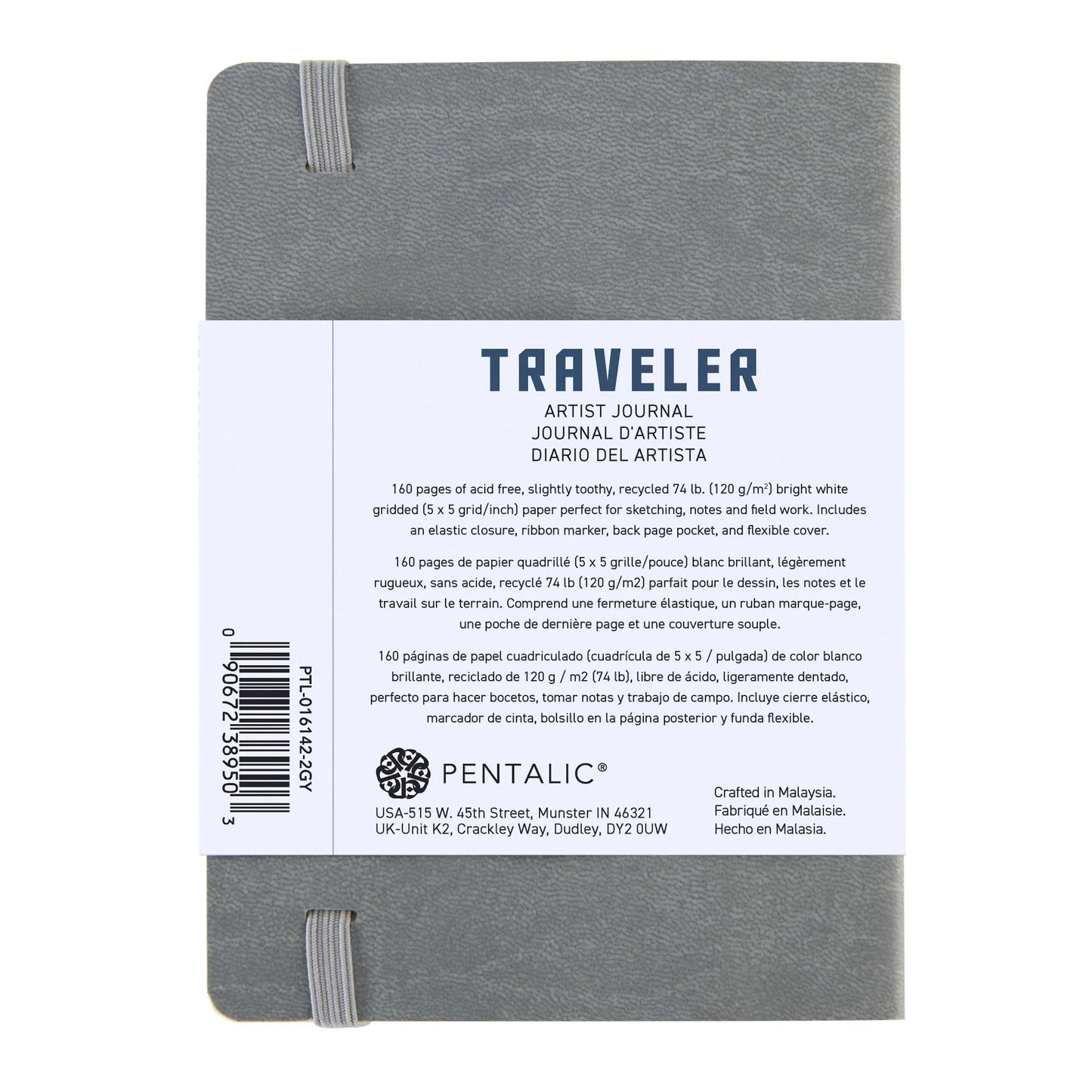 Pentalic 4x 6 Gray Traveler Pocket Artist Grid Paper Journal, 160 Pages