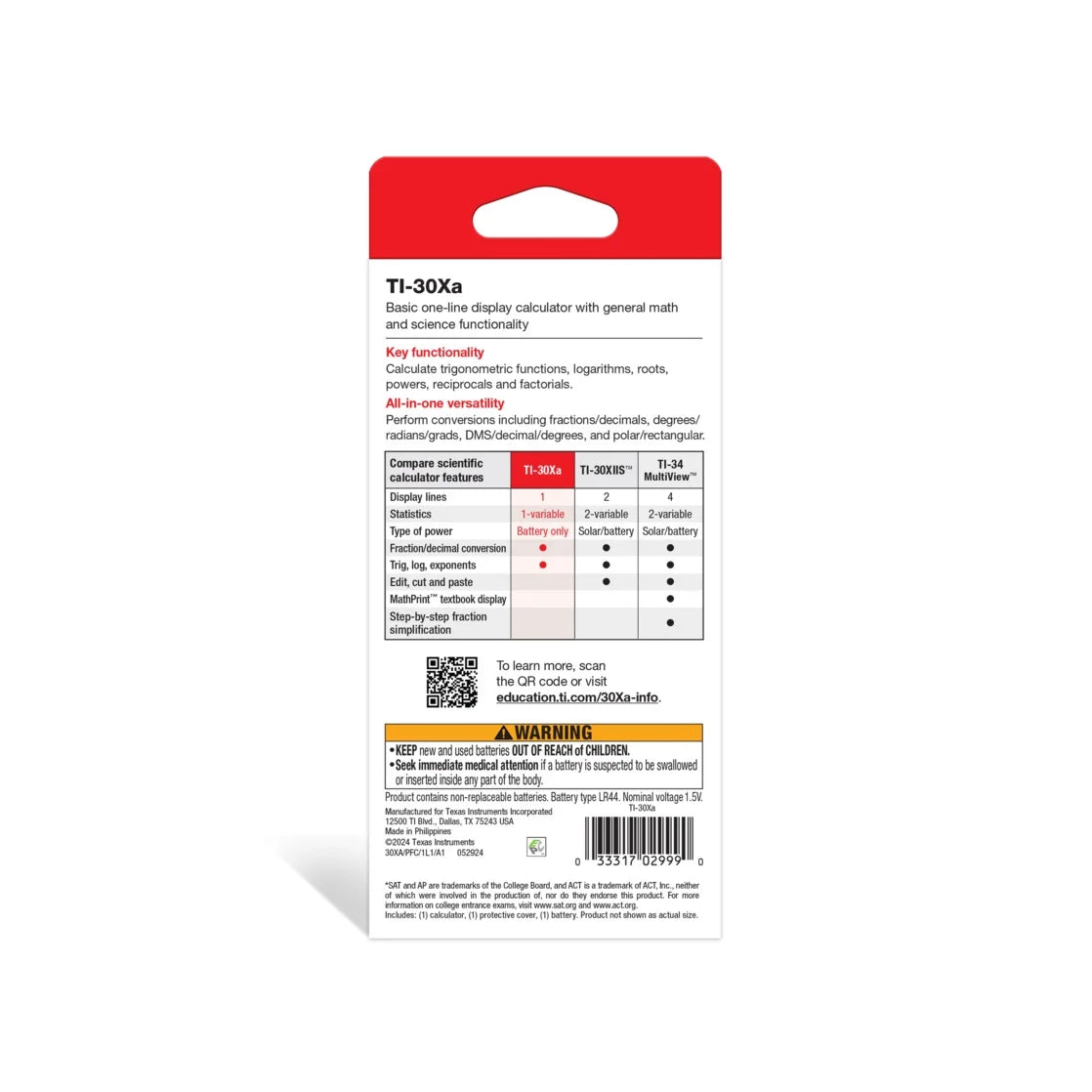 Texas Instruments TI-30xa scientific calculator