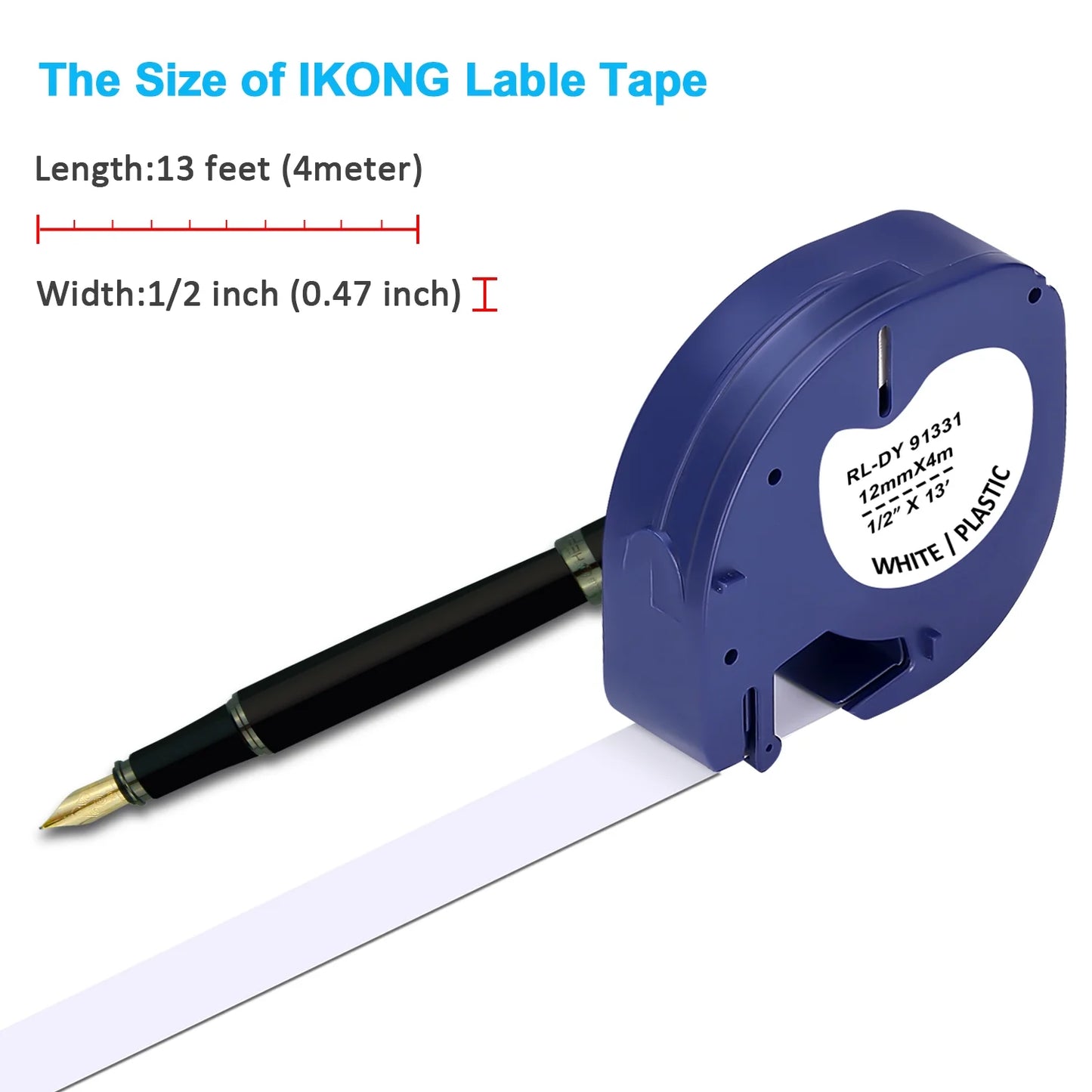 Hiipoo Label Tape Compatible with Dymo LetraTag, Works with LT-100H, LT-100T, QX50, 91330, 91331 (1/2 Inch x 13 Feet), 6-Pack, Black on White Refill Roll