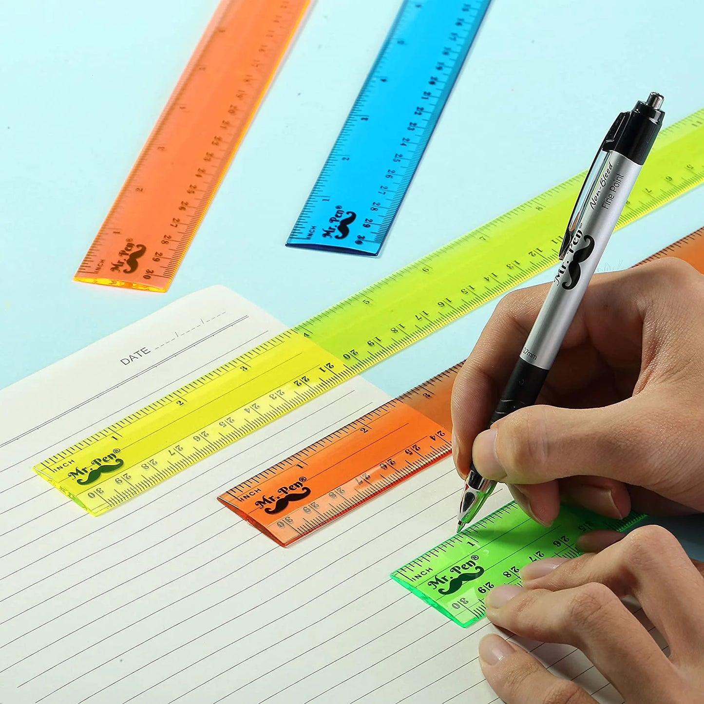 Mr. Pen Plastic Ruler Transparent, 12", 6 Pack