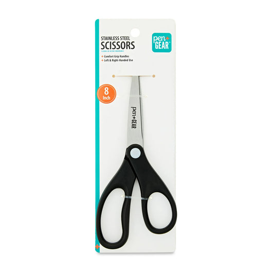 Pen+Gear 8-inch All-Purpose Stainless-Steel Scissors, Pointed, School Supplies, Black
