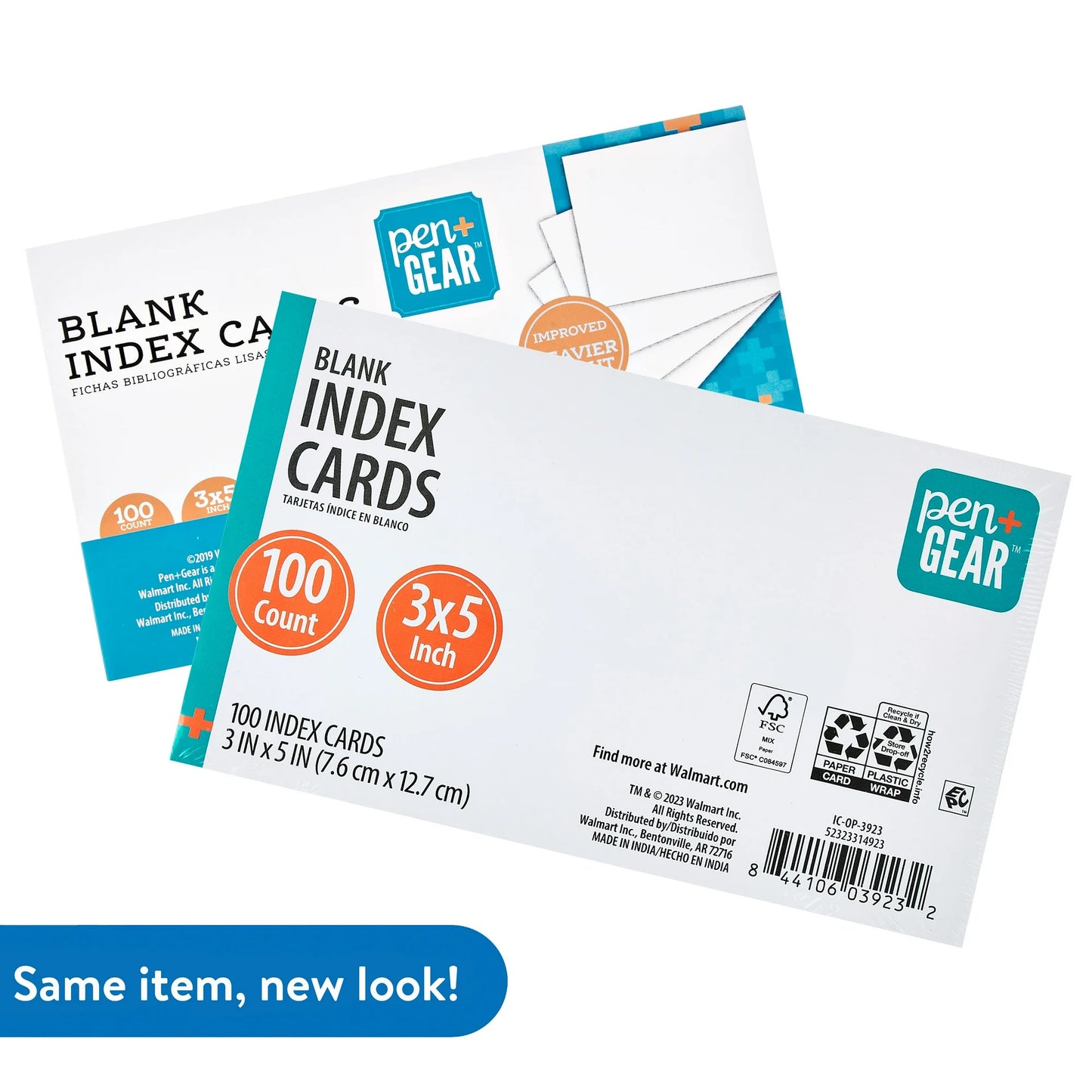 Pen+Gear Blank Index Cards, 3" x 5", White, 100 Count