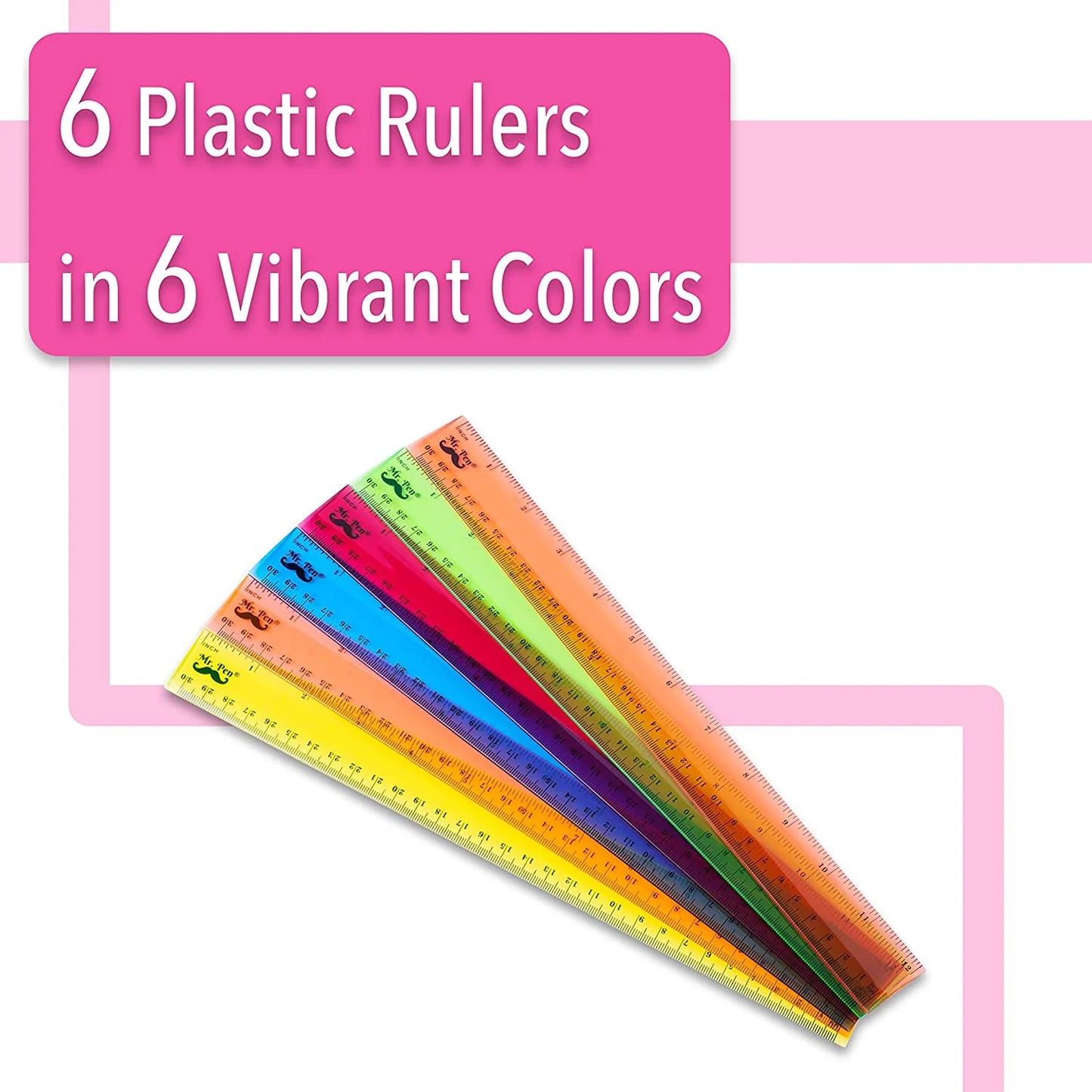 Mr. Pen Plastic Ruler Transparent, 12", 6 Pack