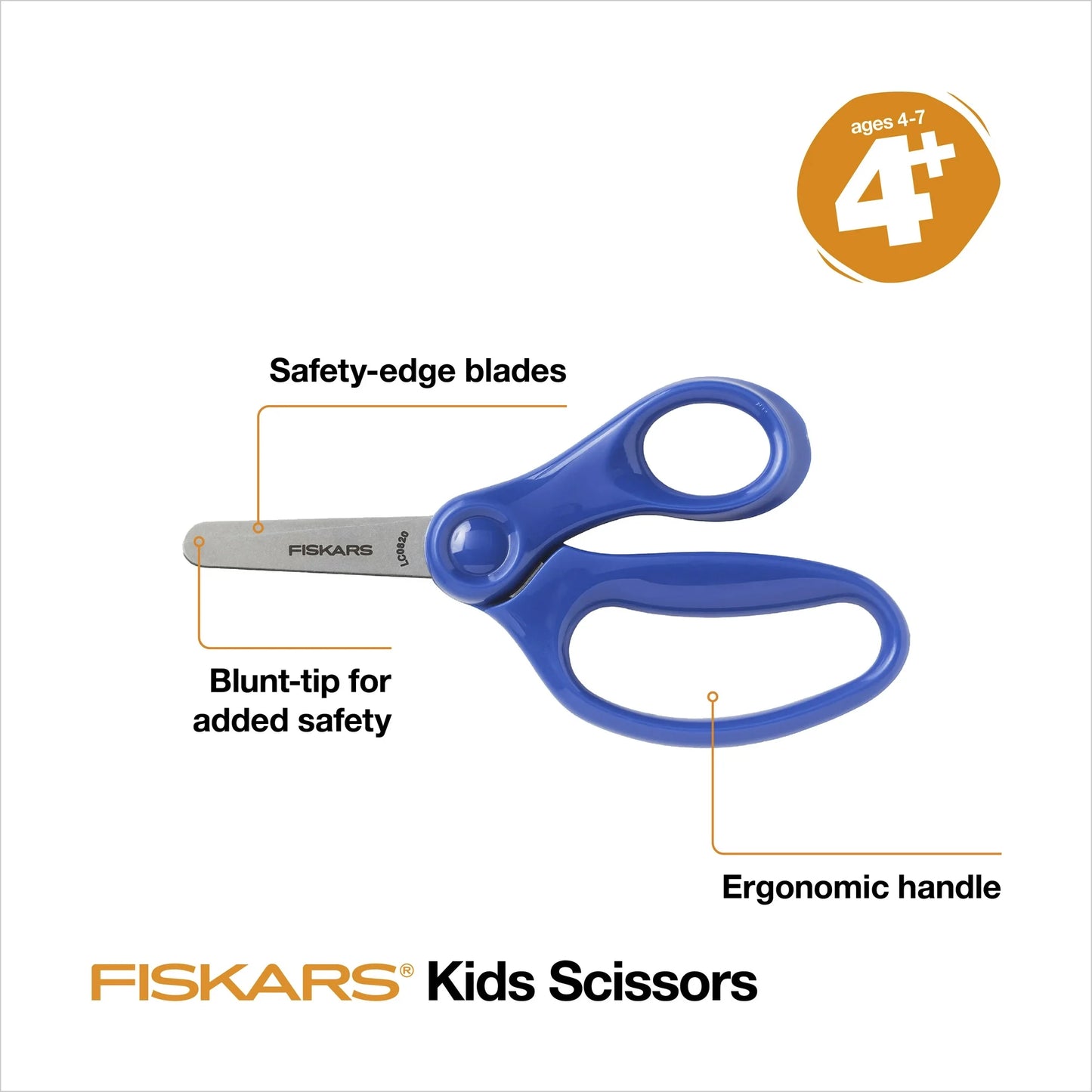Fiskars 5 Inch Pointed Kids Scissor Ages 4-7, Safety Scissors With Cover