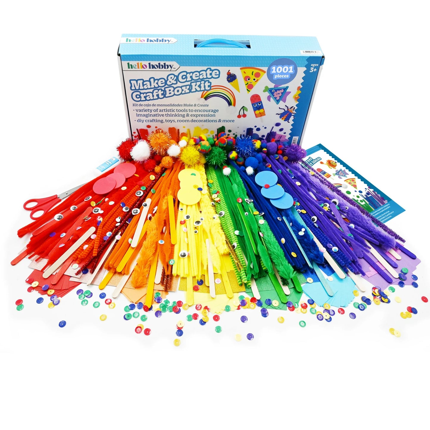 Hello Hobby Craft Supply Library for Artistic & Creative Development, 700+ Piece All-in-One Kids Craft Kit with Pipe Cleaners, Wiggle Eyes, Craft Sticks, and more