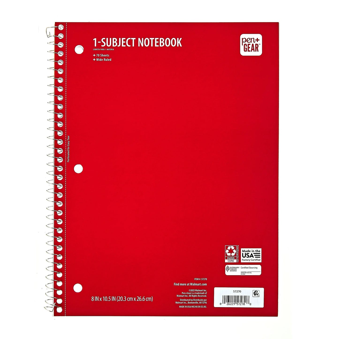 Pen+Gear 1-Subject Notebook, College Ruled, 70 Sheets