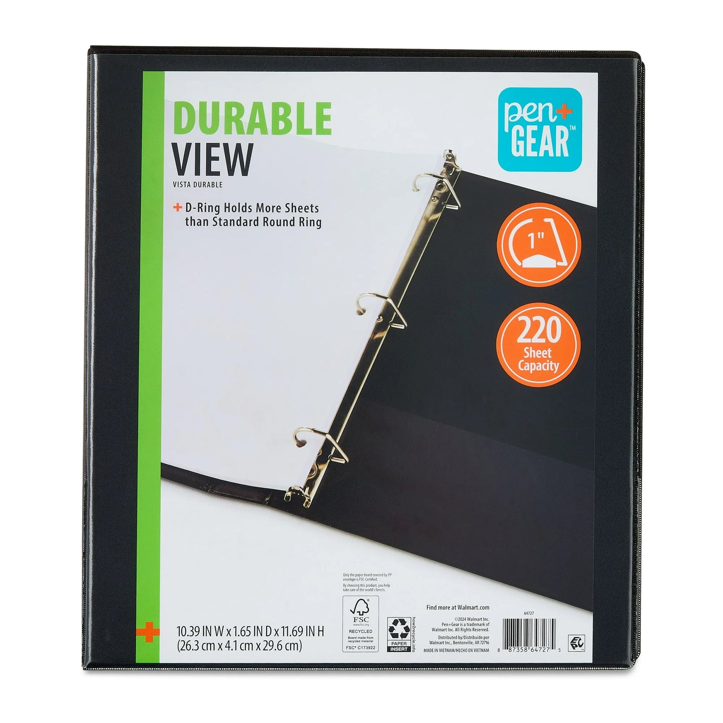 (2 pack) Pen+Gear Durable View 1-inch D-Ring Binder, Black