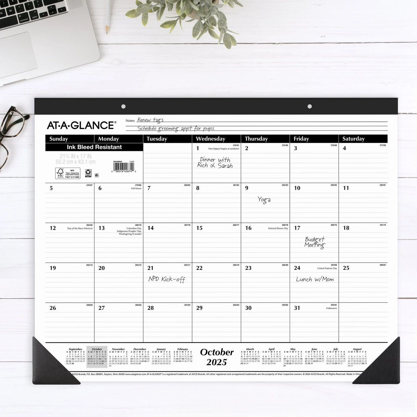 AT-A-GLANCE 2026 Monthly Desk Pad Calendar, 21.75" x 17"