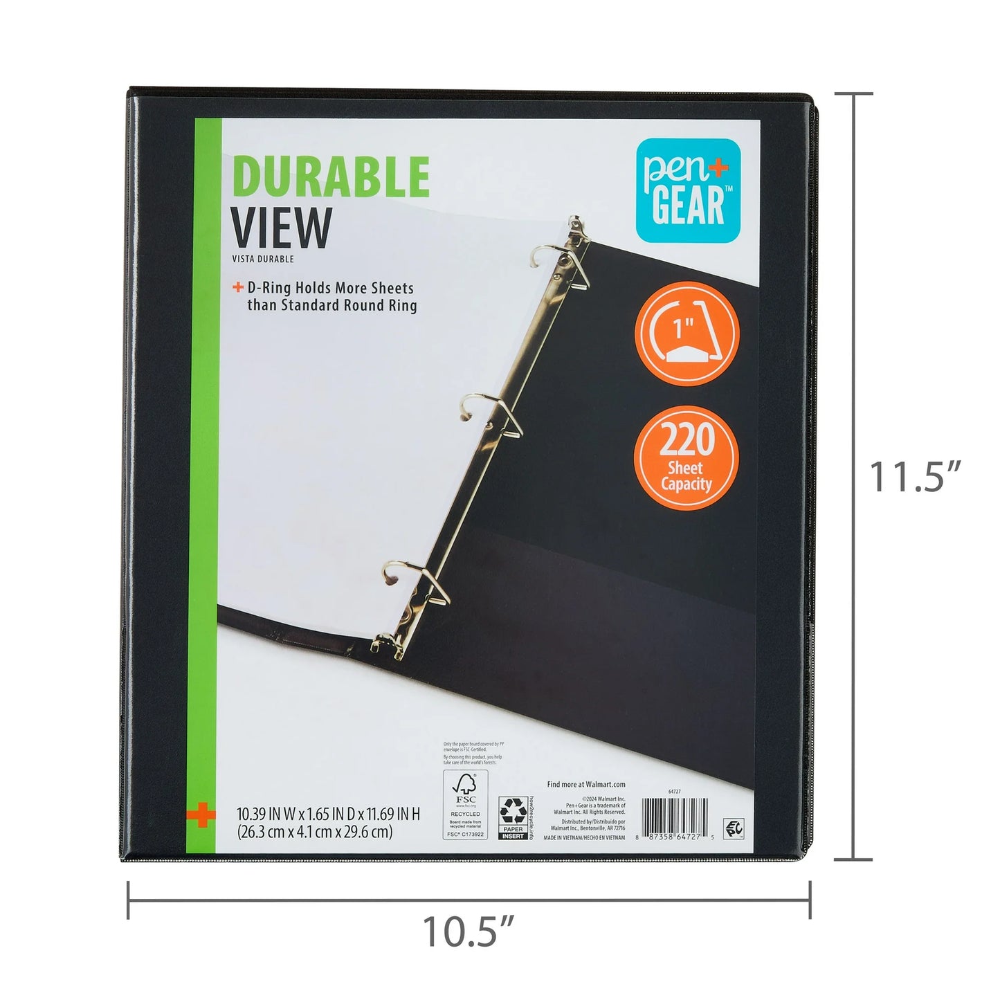 (2 pack) Pen+Gear Durable View 1-inch D-Ring Binder, Black