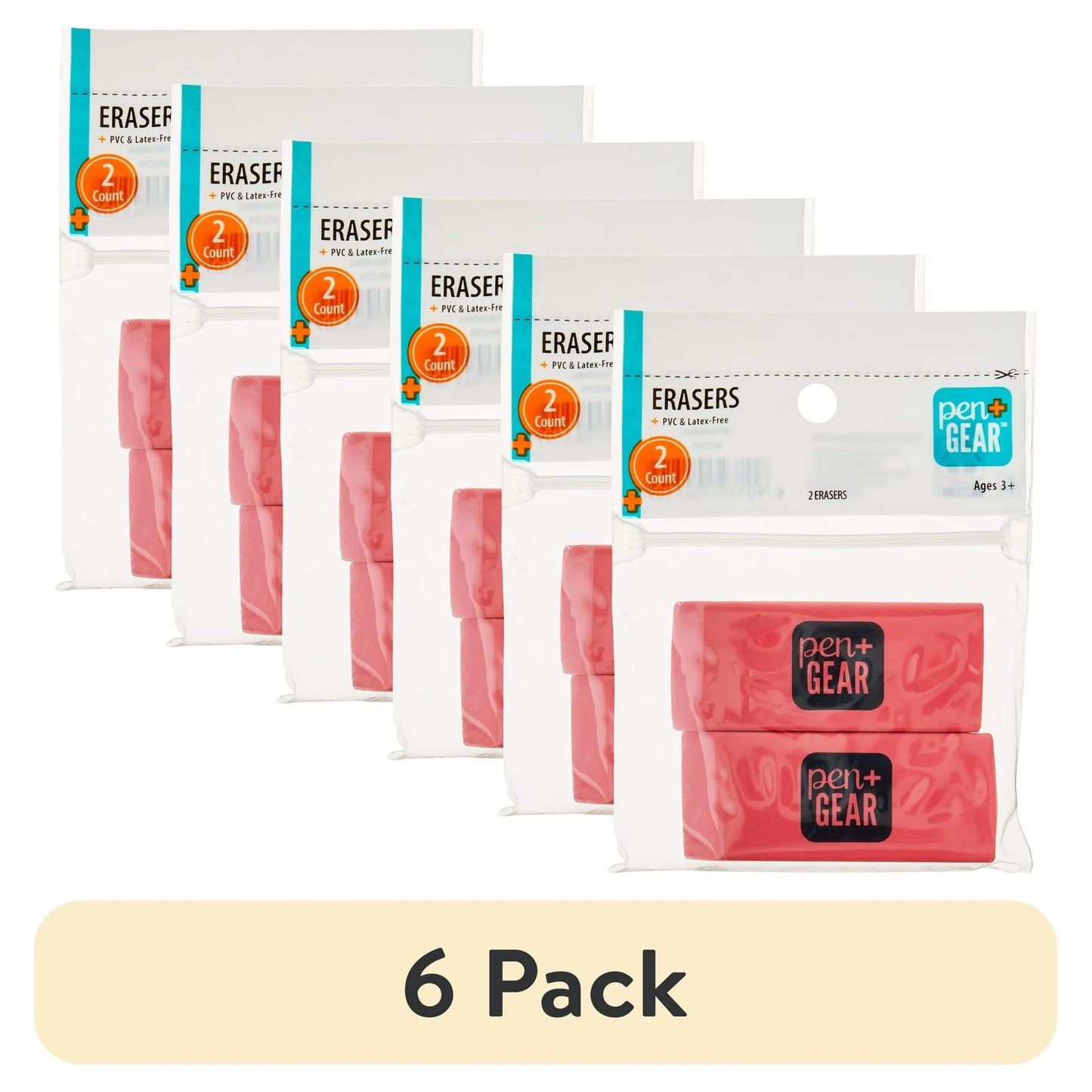 Pen+Gear Pink Block Erasers, 2 Count