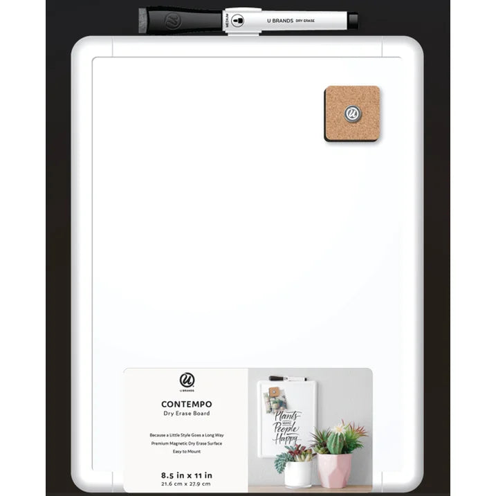 U Brands 8.5" x 11" Contempo Magnetic Dry Erase Whiteboard, White Frame, Handheld or Mountable