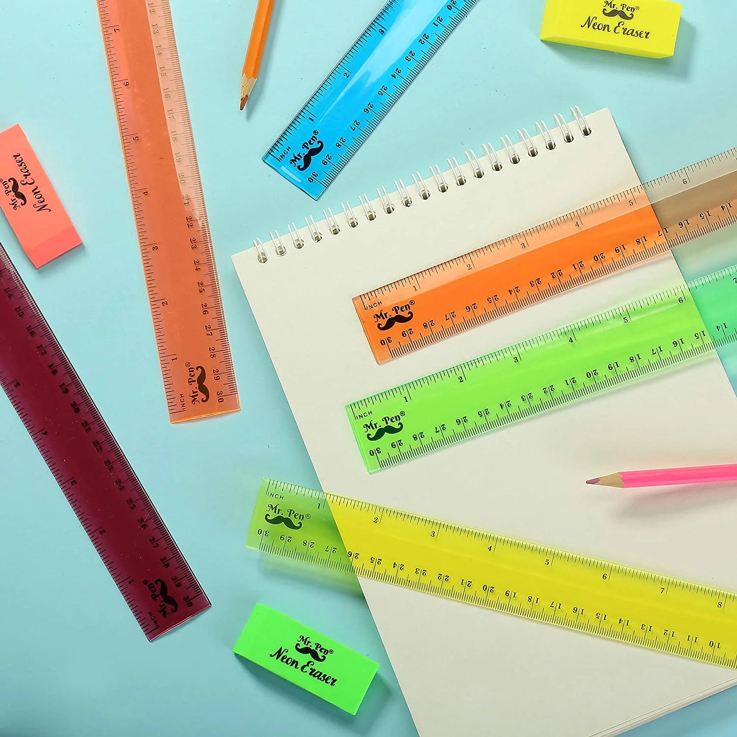 Mr. Pen Plastic Ruler Transparent, 12", 6 Pack