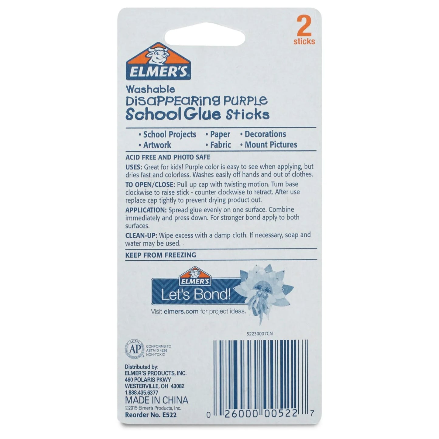 Elmer's Disappearing Purple School Glue Sticks, Washable, 2 Sticks