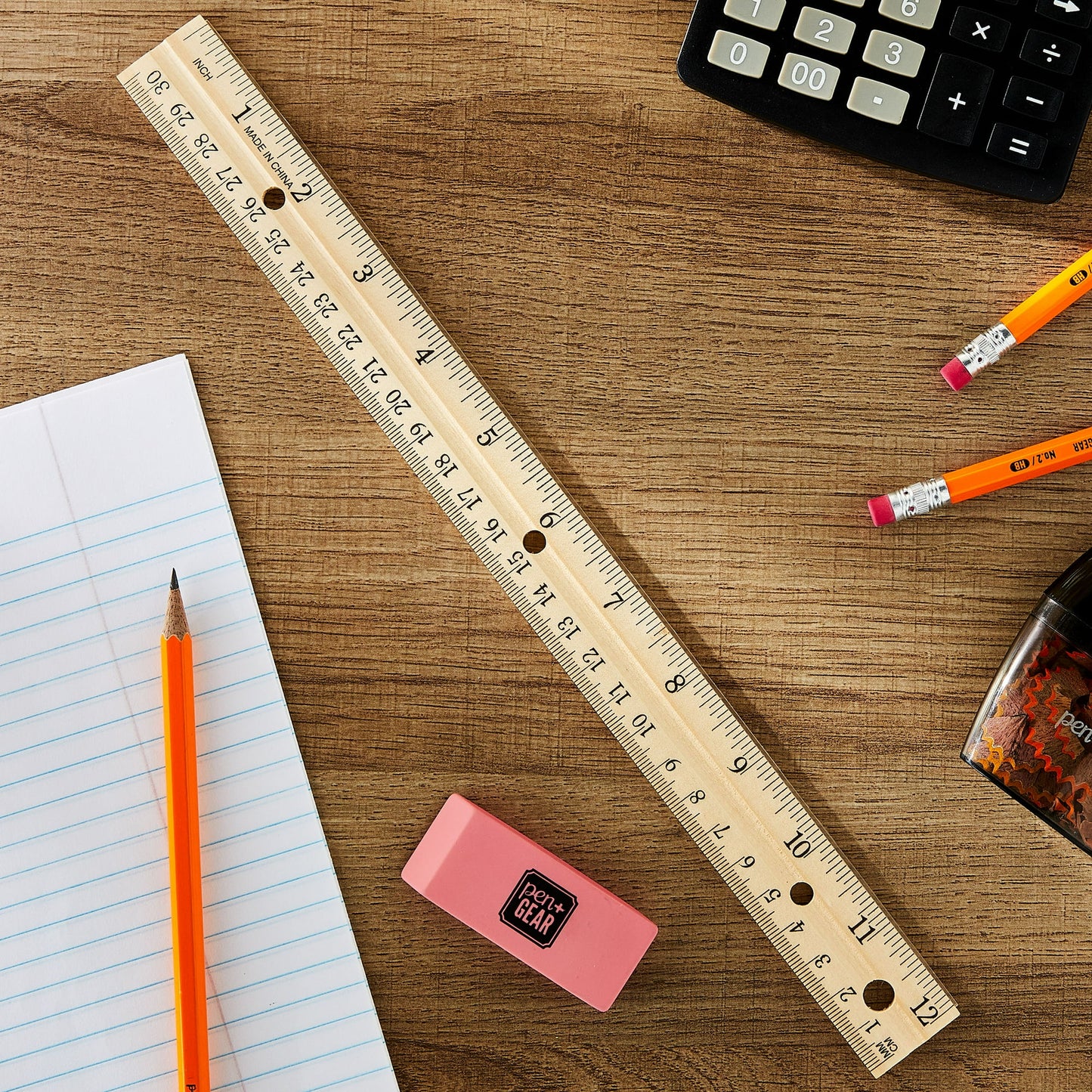 Pen + Gear Wood Ruler, 12 inch, Ideal for Elementary to High School Educational Level
