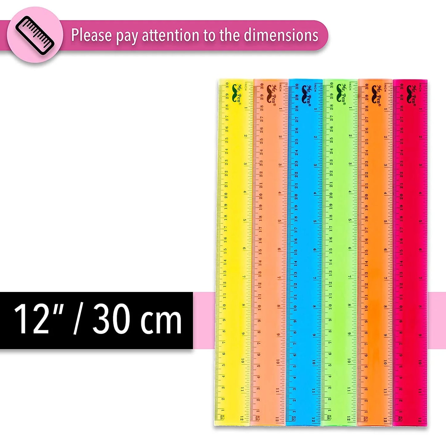 Mr. Pen Plastic Ruler Transparent, 12", 6 Pack