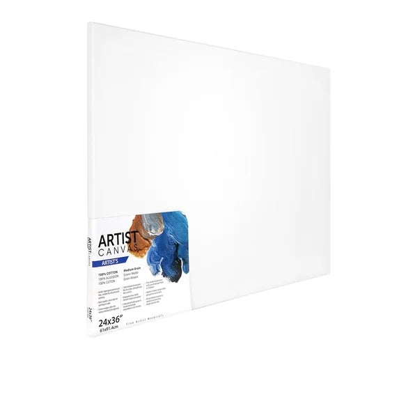 Artist Stretched Canvas, 24"X36", 100% Cotton Acid Free, White, Deluxe Canvas