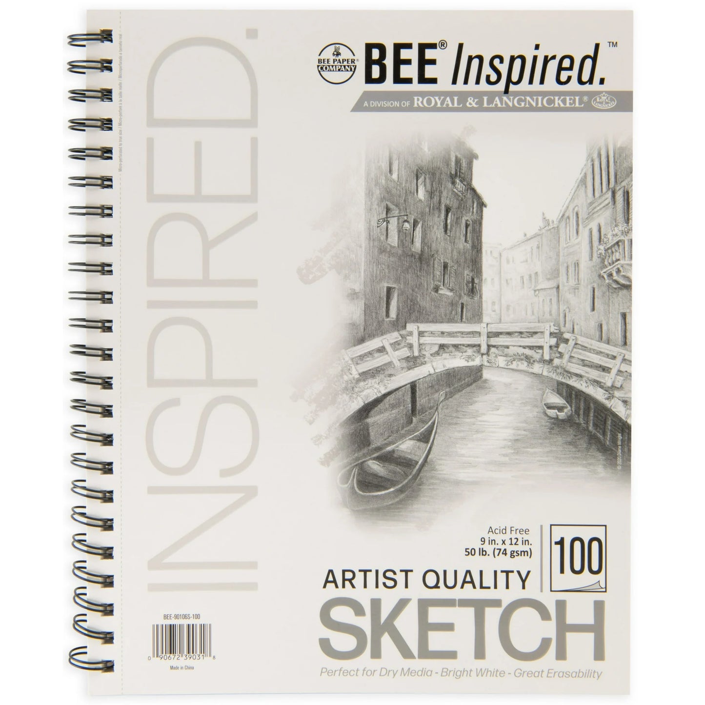Bee Paper - Bee Inspired 9"x12" Sketching Paper Pad, 100 Sheets, Side Wire, 50lb. 74GSM