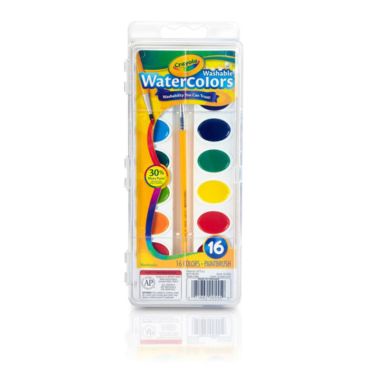 Crayola Washable Watercolors with Brush, 16 Colors