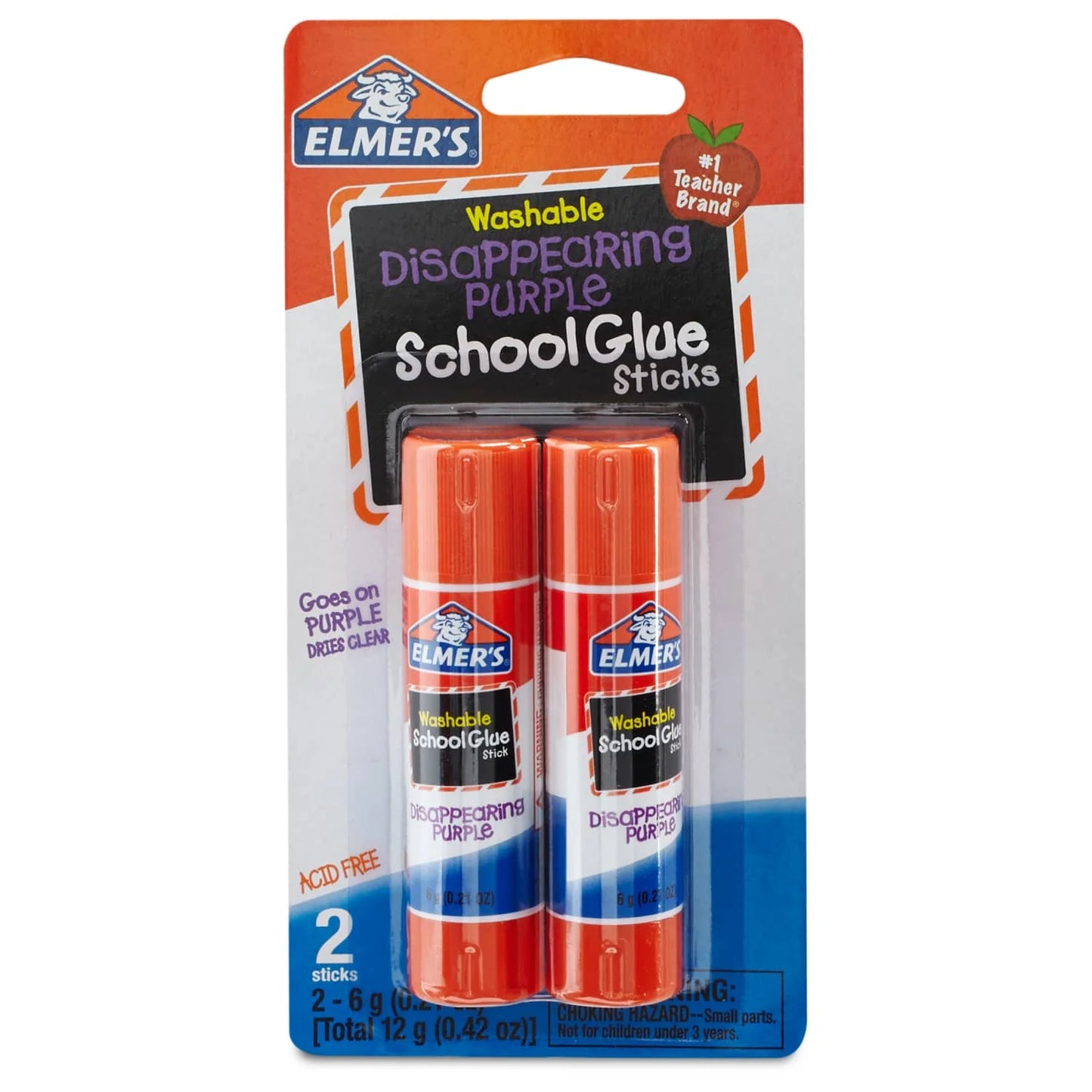 Elmer's Disappearing Purple School Glue Sticks, Washable, 2 Sticks