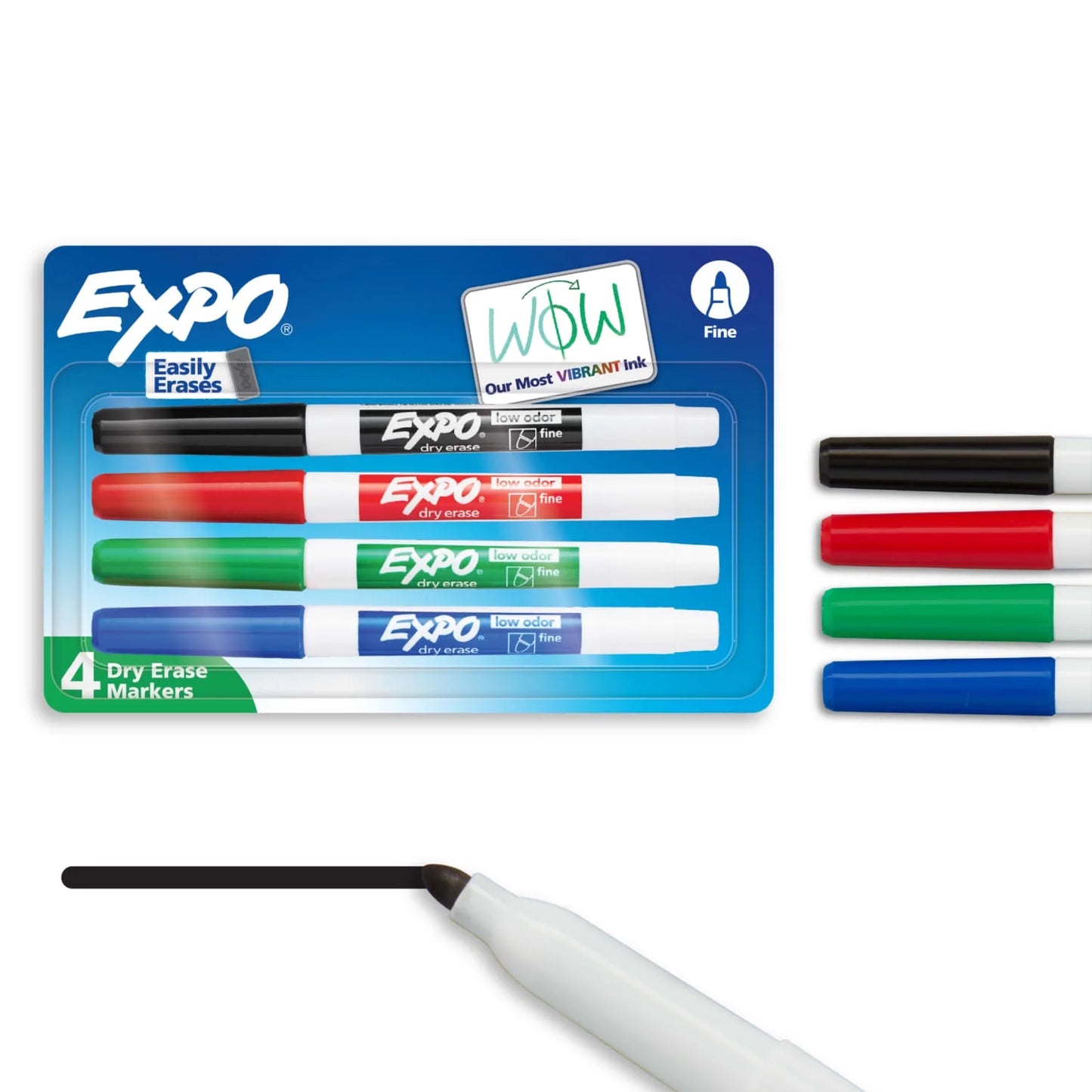 Expo Low Odor Dry Erase Markers, Fine Tip, Black, 4 Count