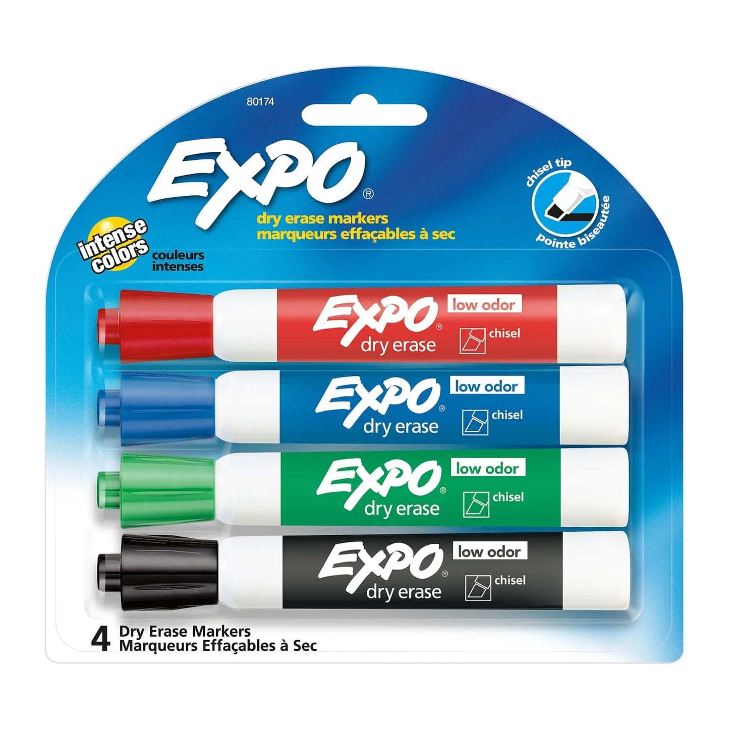 EXPO Low Odor Dry Erase Markers, Chisel Tip, Black, 4 Count