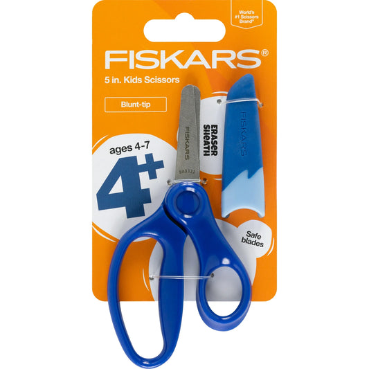 Fiskars 5 Inch Pointed Kids Scissor Ages 4-7, Safety Scissors With Cover