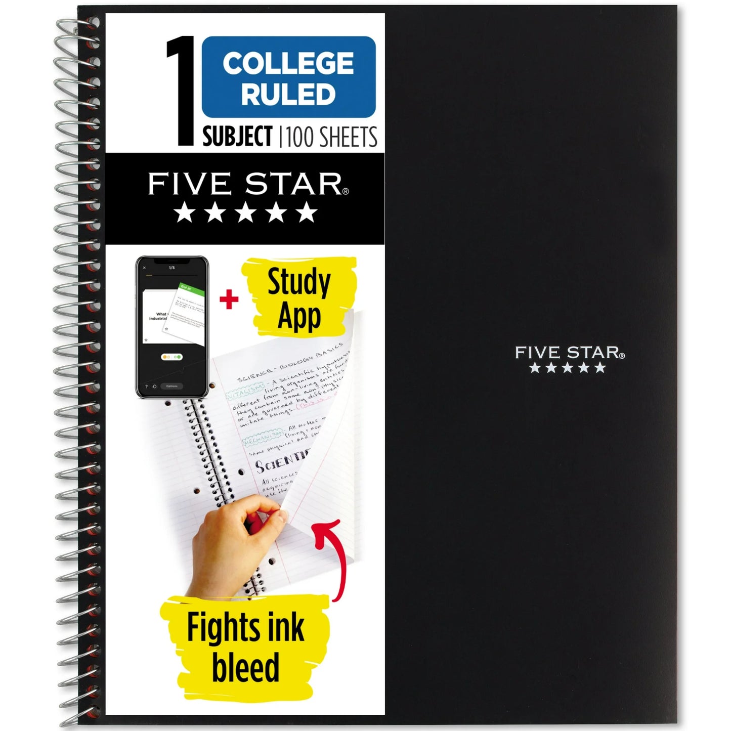 Five Star 1 Subject College Ruled Notebook Plus Study App, 8.5" x 11", Poly, Spiral, 100 Sheets