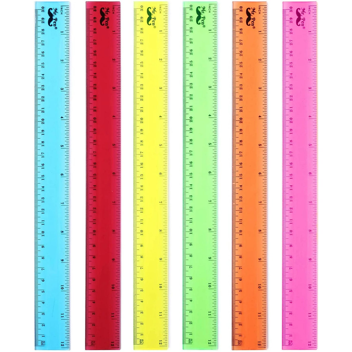 Mr. Pen Plastic Ruler Transparent, 12", 6 Pack