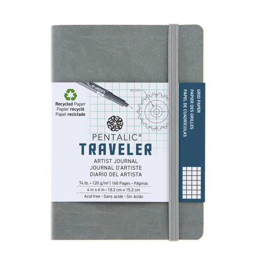 Pentalic 4x 6 Gray Traveler Pocket Artist Grid Paper Journal, 160 Pages