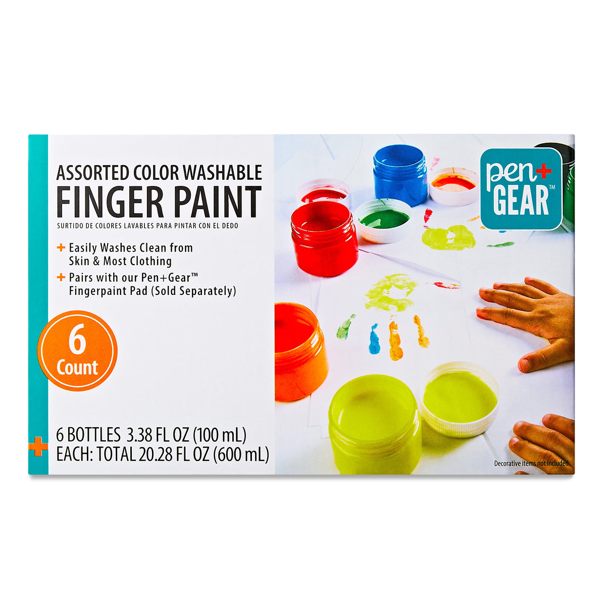 Pen+Gear Washable Finger Paints, Assorted Colors, 6 Count