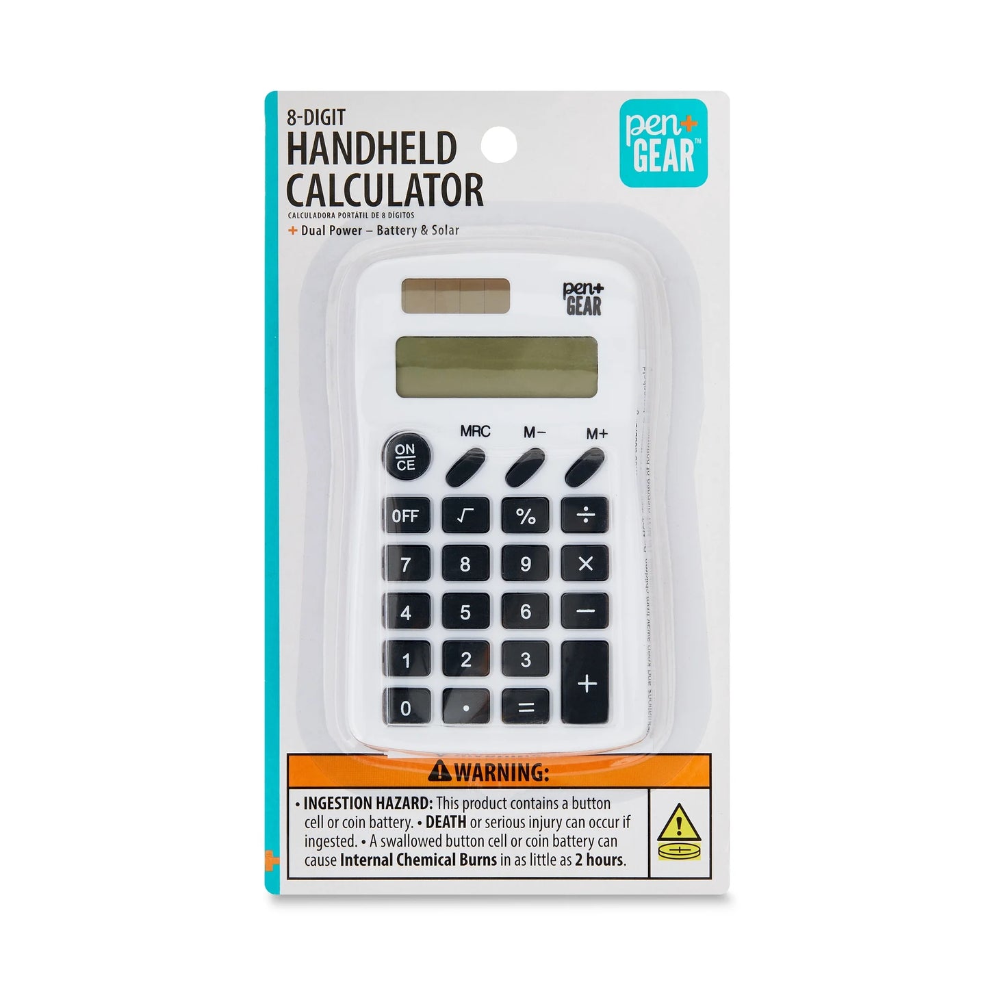 Pen+Gear Basic Calculator, 8-Digit Display Handheld Calculator, Portable, White Color, Elementary School