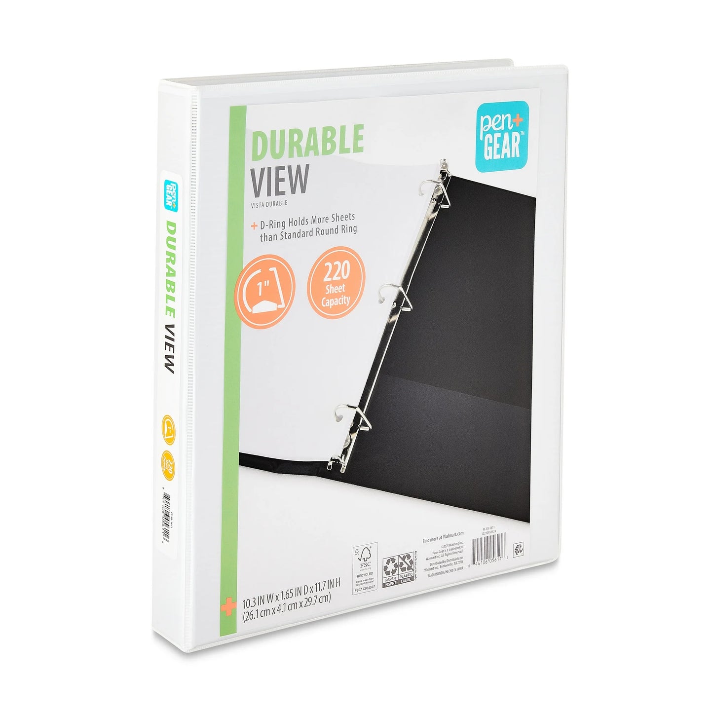 (2 pack) Pen+Gear Durable View 1-inch D-Ring Binder, Black