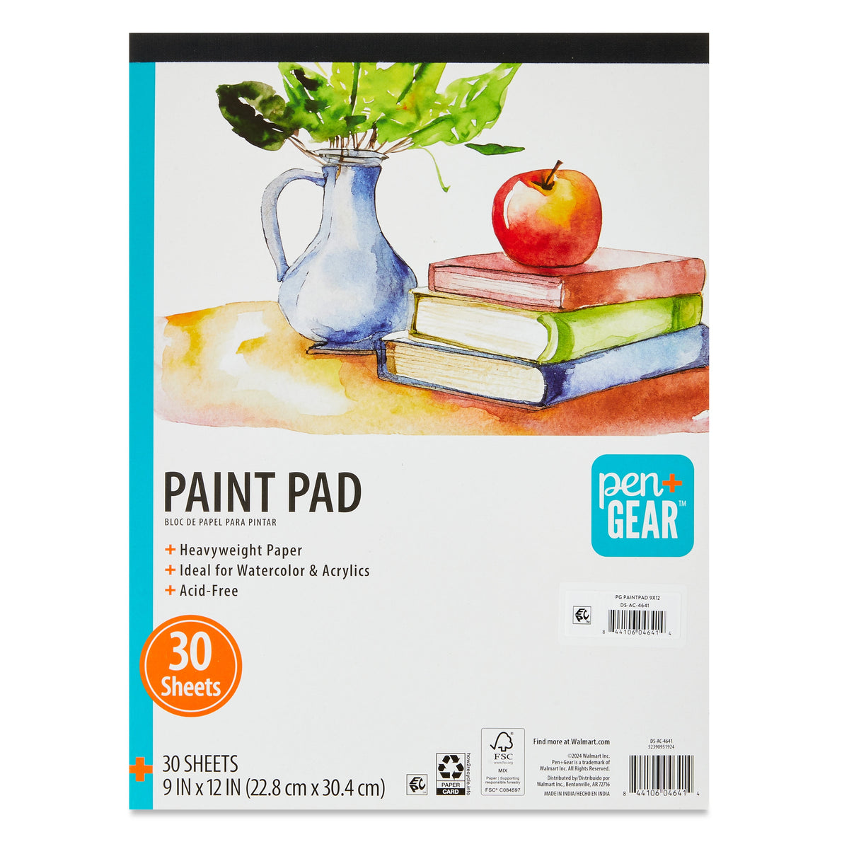 Pen+Gear Heavyweight Mixed Media Paint Pad, 9" x 12", 30 Sheets