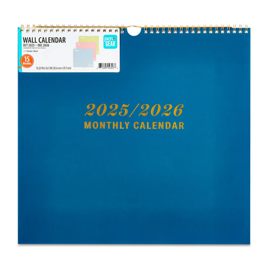 Pen+Gear 15-Month Wall Calendar, Blue, 13.25" x 12.5", October 2025-December 2026