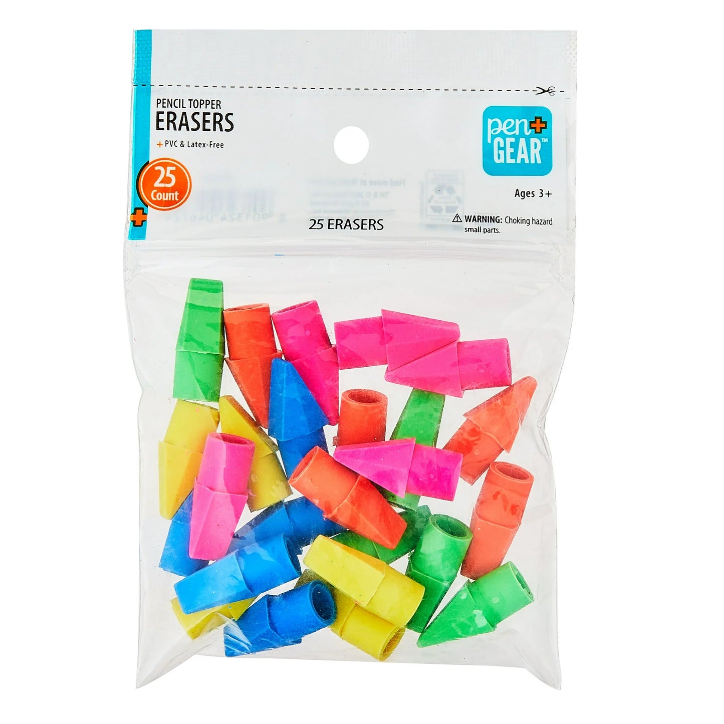 Pen+Gear Pencil Cap Erasers, 25 Count – Assorted Colors, Smudge-Free, Fits #2 Pencils