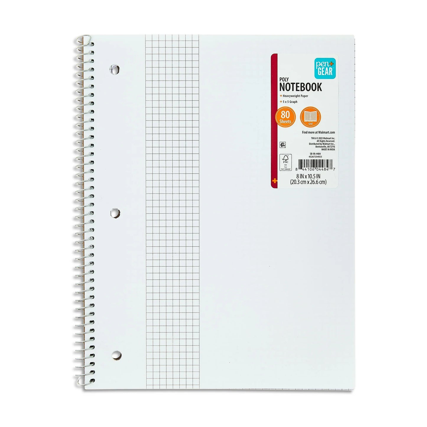 Pen+Gear 1 Subject Notebook, Grid Ruled, 8.5"x 10.5", Poly Cover, 80 Sheets