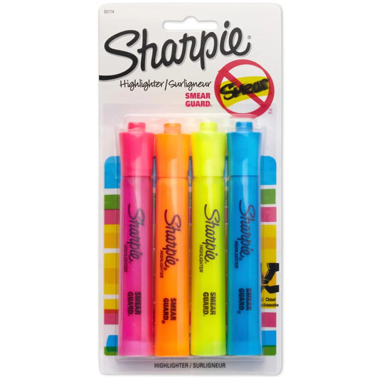 Sharpie Tank-Style Highlighters, Chisel Tip, Assorted, 4 Count