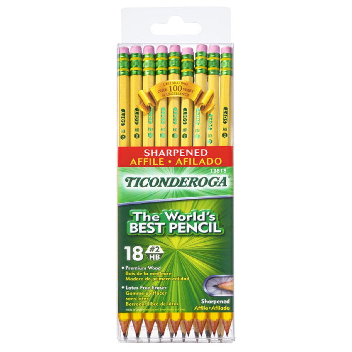 Ticonderoga #2 Pencils, Pre-Sharpened, Yellow, 18 Count