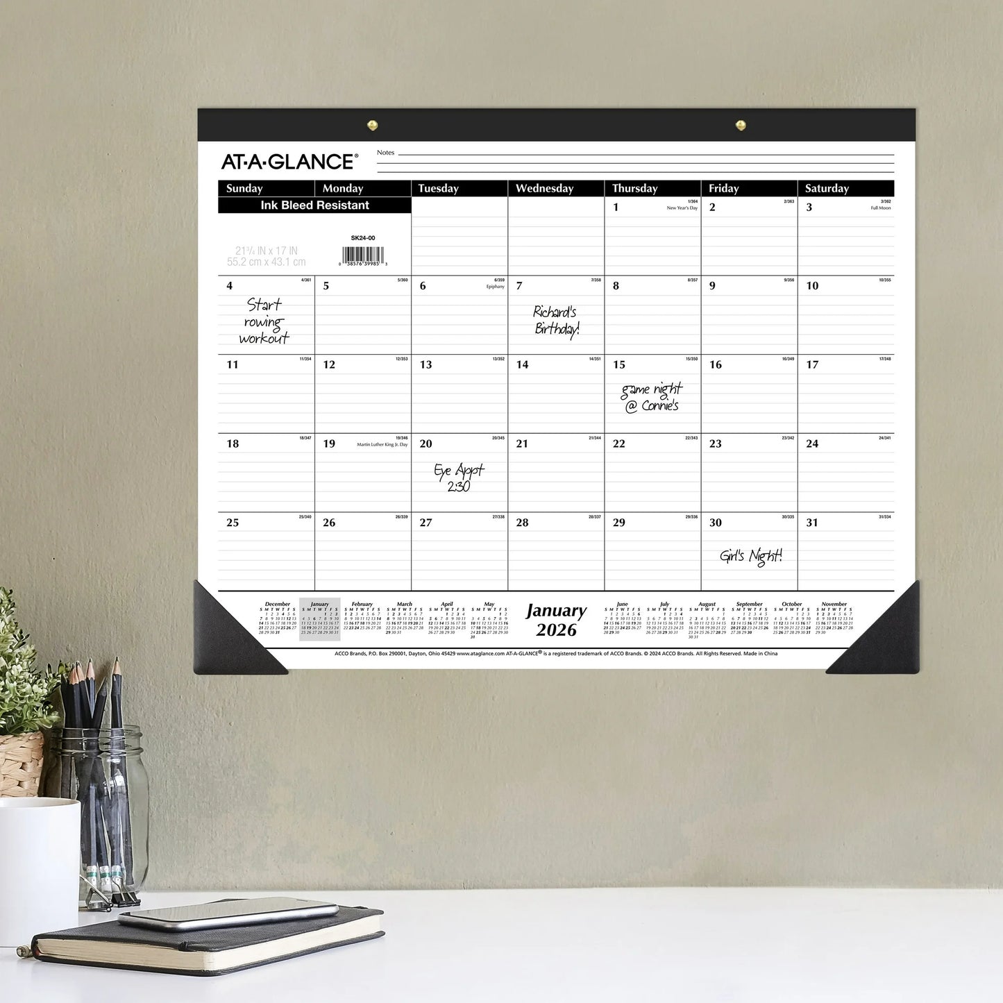 AT-A-GLANCE 2026 Monthly Desk Pad Calendar, 21.75" x 17"