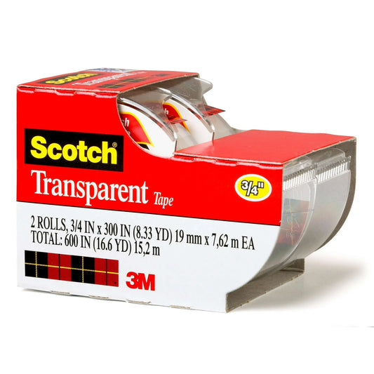 Scotch Transparent Tape Dispensers, Clear, 3/4 in x 250 in, 2 Tape Dispensers