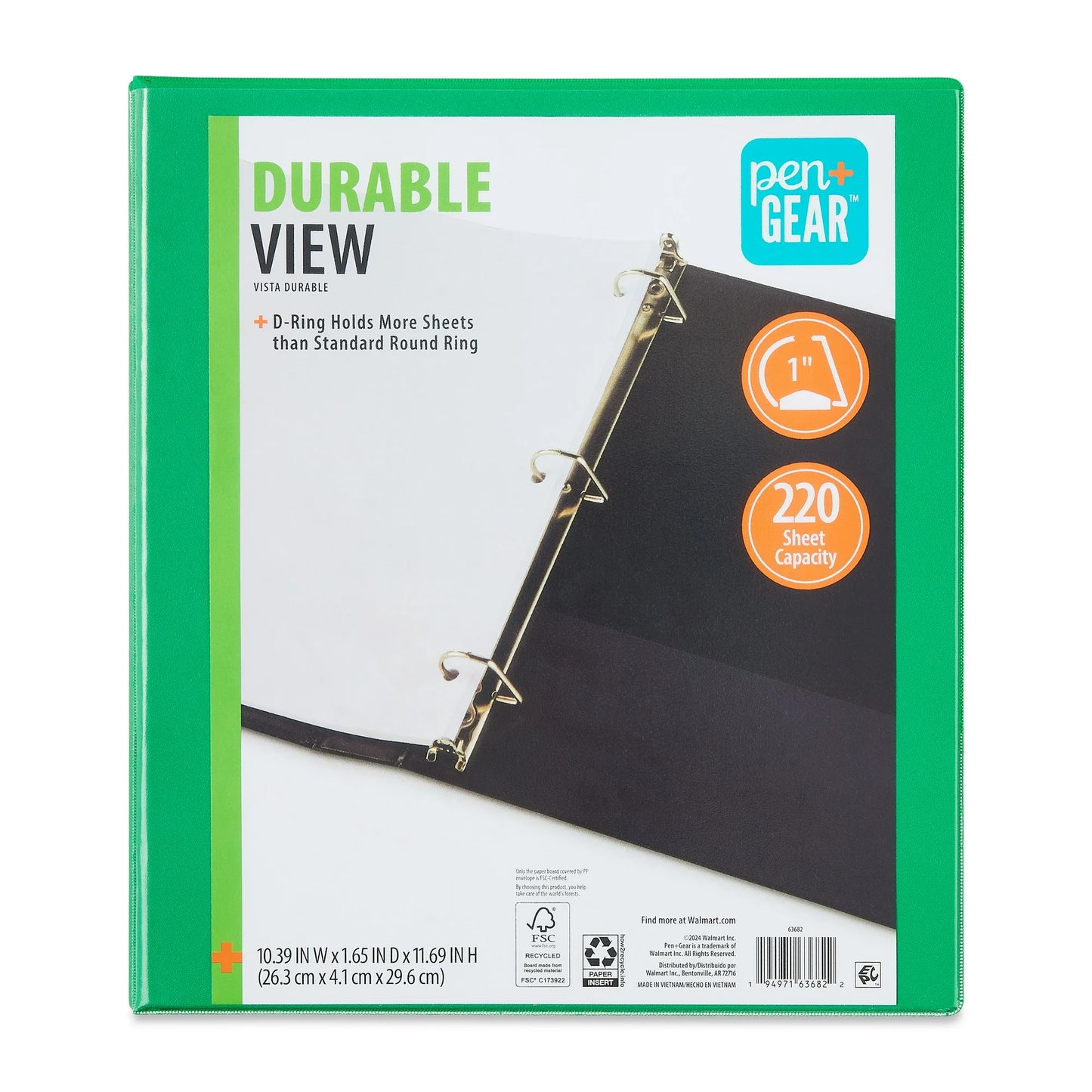 (2 pack) Pen+Gear Durable View 1-inch D-Ring Binder, Black