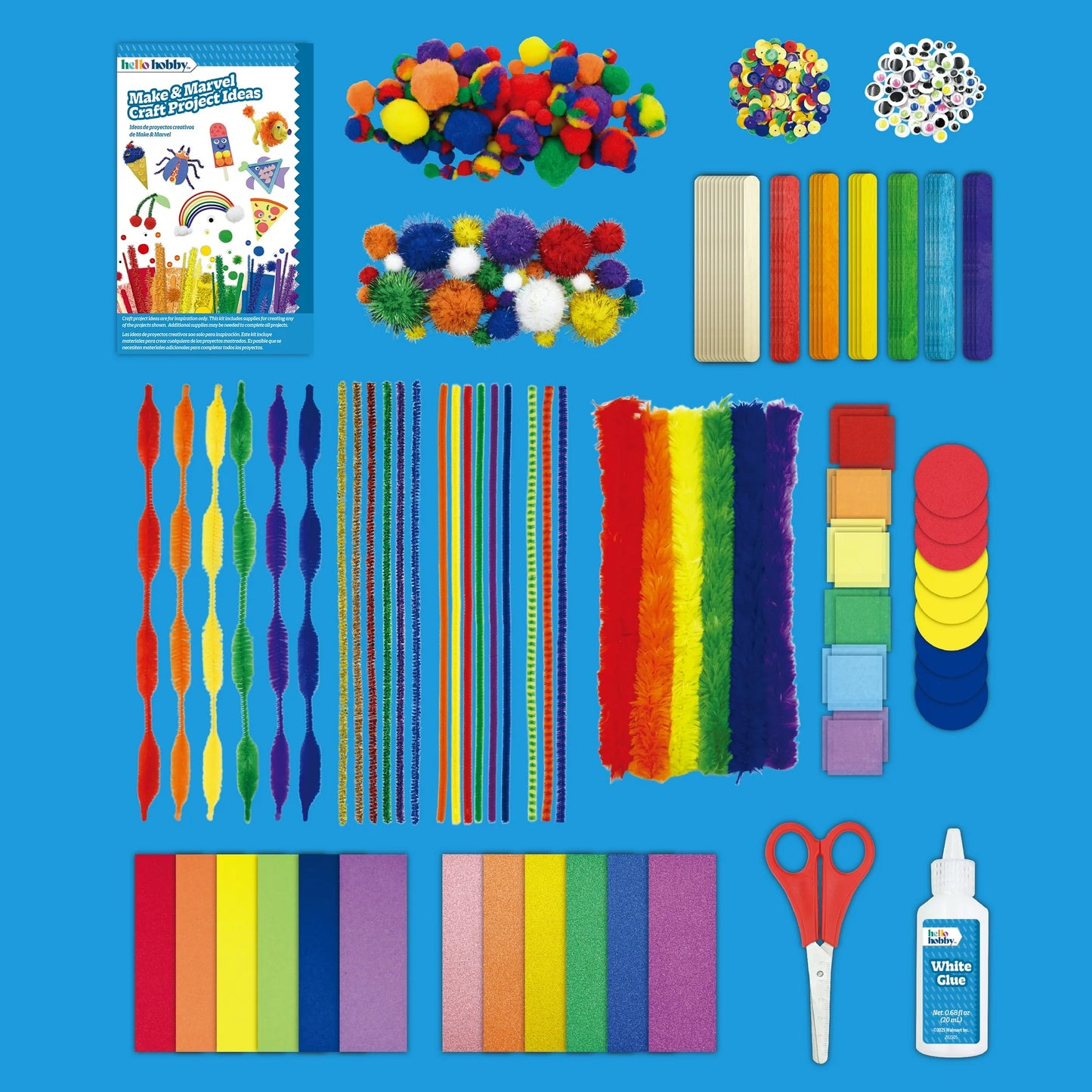 Hello Hobby Craft Supply Library for Artistic & Creative Development, 700+ Piece All-in-One Kids Craft Kit with Pipe Cleaners, Wiggle Eyes, Craft Sticks, and more