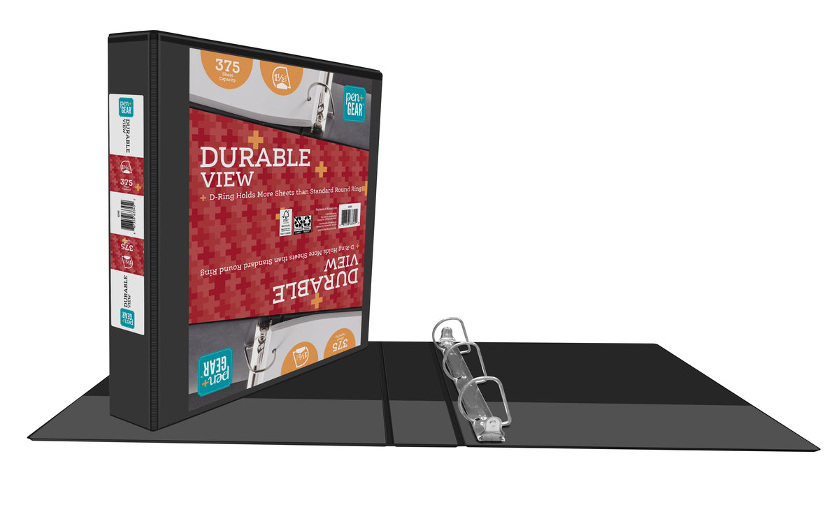Pen+Gear Durable View 1.5" D-Ring Binder, Black - image 4