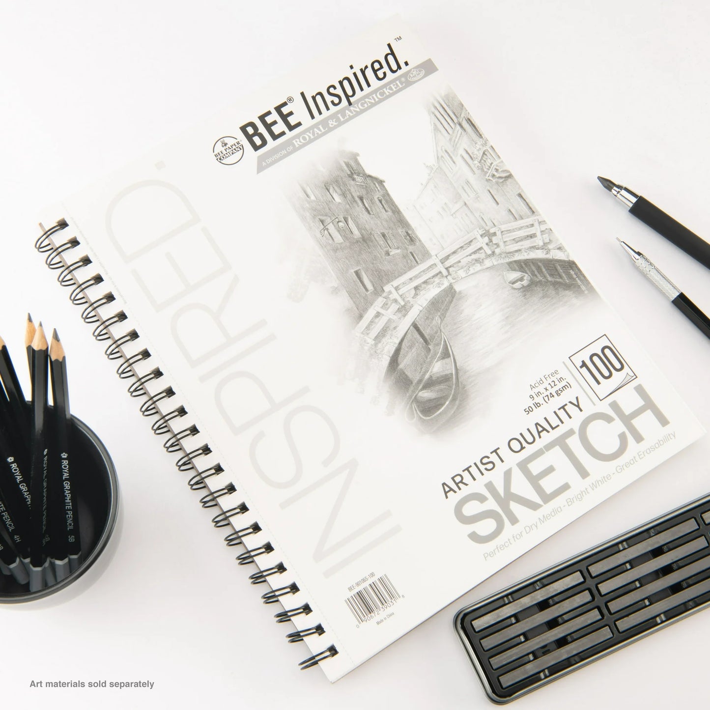 Bee Paper - Bee Inspired 9"x12" Sketching Paper Pad, 100 Sheets, Side Wire, 50lb. 74GSM