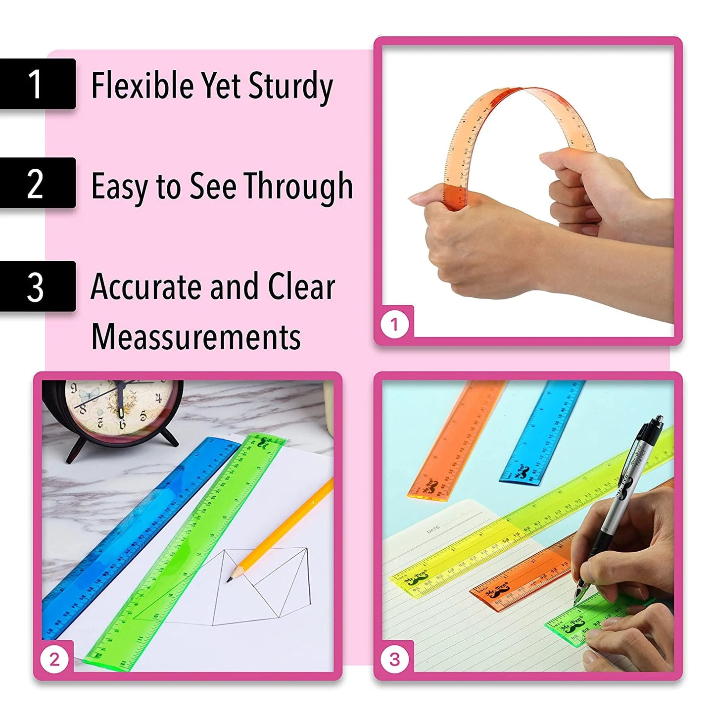 Mr. Pen Plastic Ruler Transparent, 12", 6 Pack