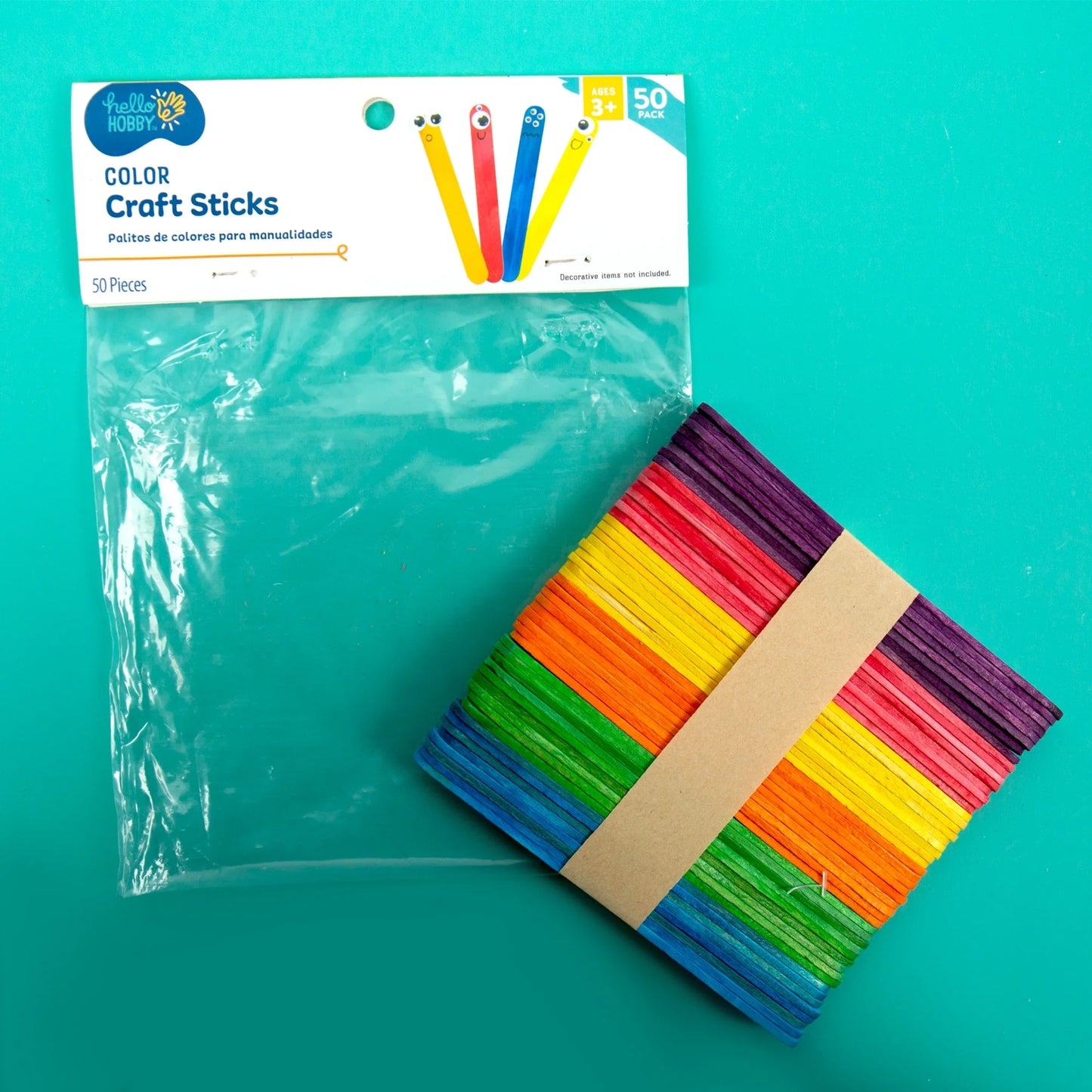 Hello Hobby Multicolor Wood Craft Sticks, 50-Pack
