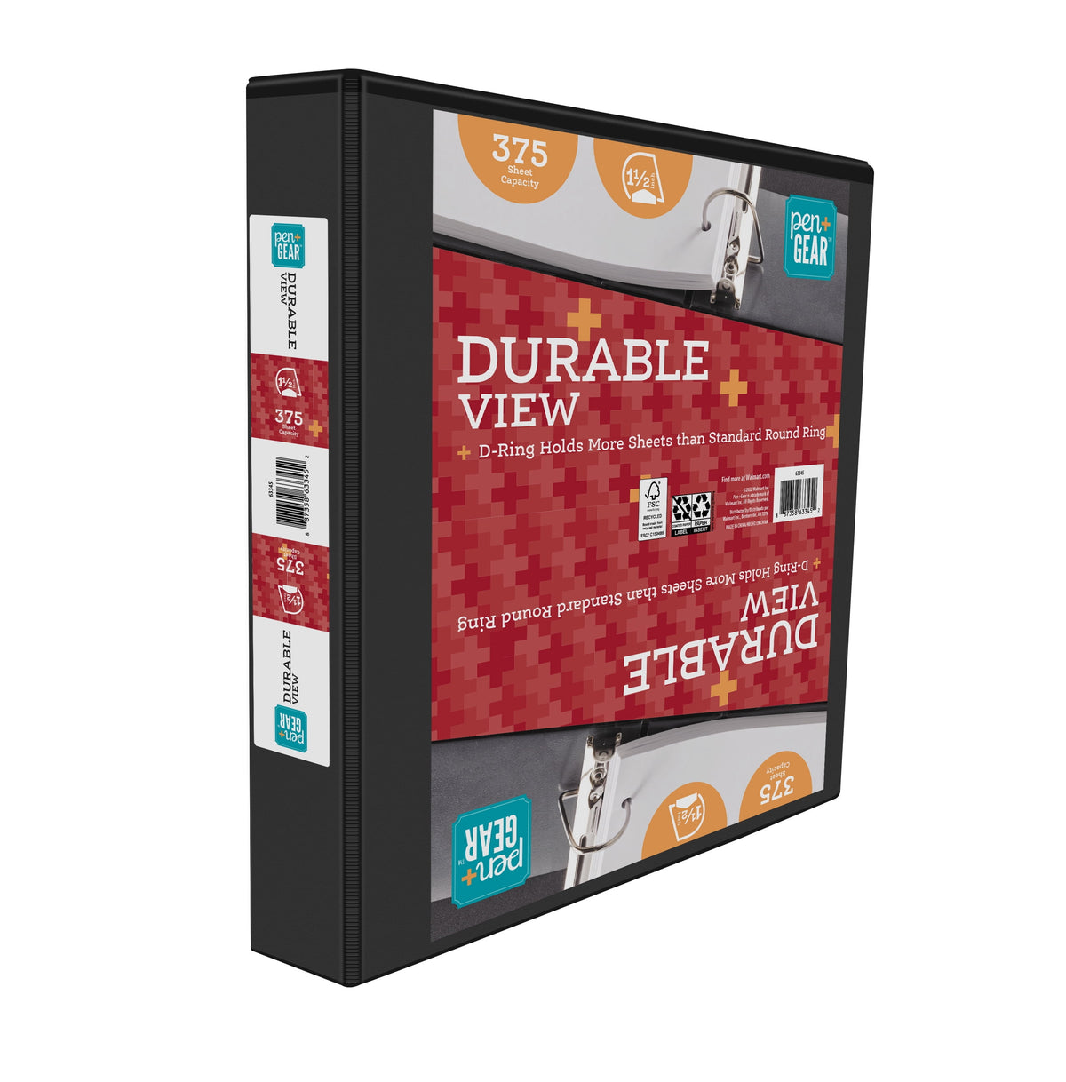 Pen+Gear Durable View 1.5" D-Ring Binder, Black - image 3