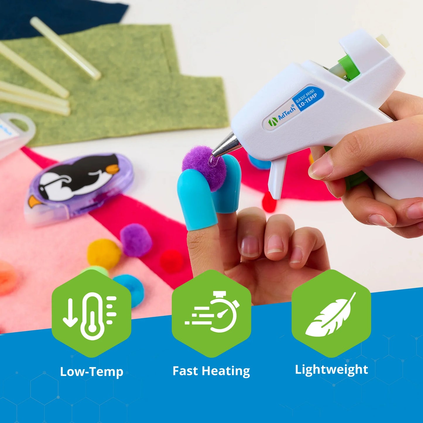 AdTech White Mini Glue Gun - Low Temperature Precision Crafting Tool