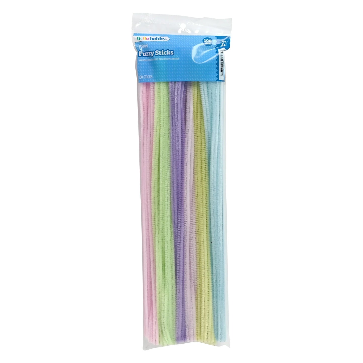 Hello Hobby Fuzzy Sticks, 100 Count, Rainbow Multicolor Chenille Stems for Kids Crafts and DIY Projects